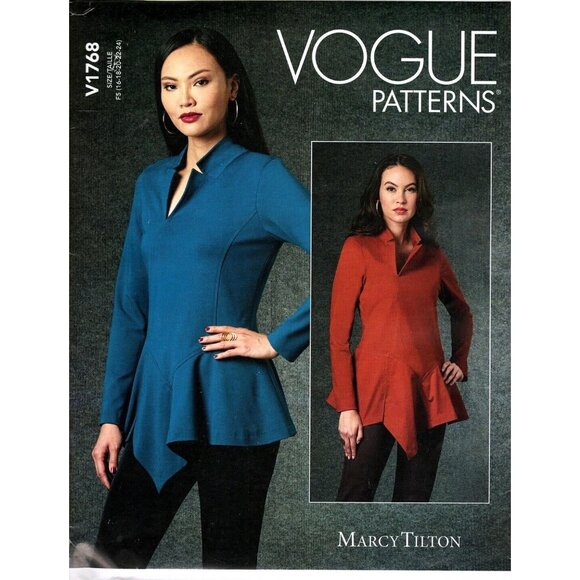Vogue V1768 Misses 16 to 24 Marcy Tilton Asymmetrical Peplum Top UNCUT Pattern - Picture 1 of 2